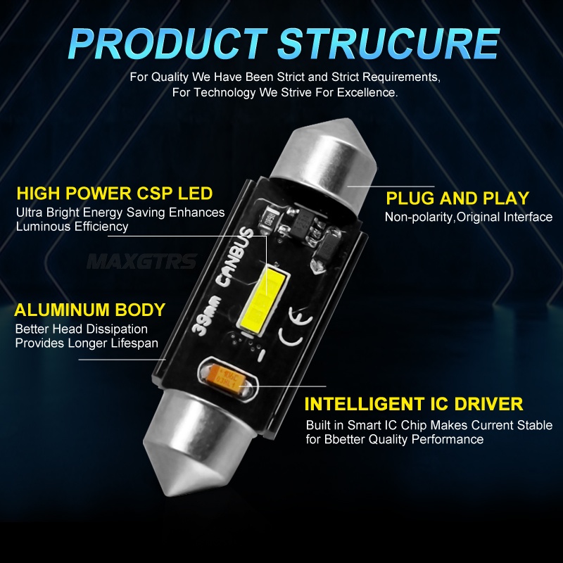Set 2 Đèn led CANBUS MAXGTRS C5W C10W 12V 31mm 36mm 39mm 41mm Chuyên Dụng Dành Cho Ô Tô