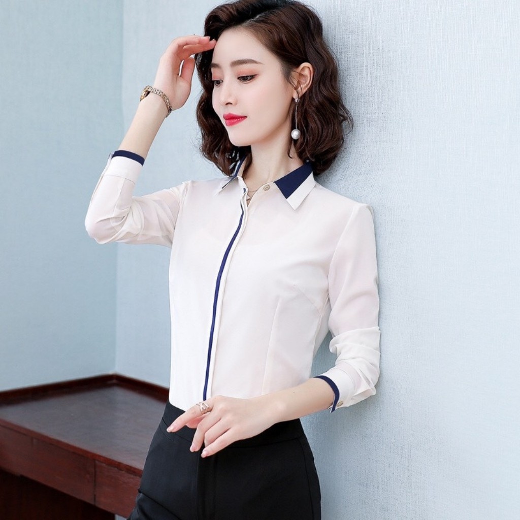 Áo Sơ Mi Nữ Dài Tay Viền Nẹp A895 Thời Trang EMEY LUXURY SHOP Thiết Kế Duyên Dáng, Thanh Lịch