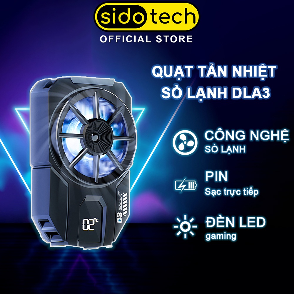 Quạt tản nhiệt điện thoại gaming SIDOTECH MEMO DLA3 công nghệ sò lạnh làm mát nhanh có màn hình LED hiển thị nhiệt độ