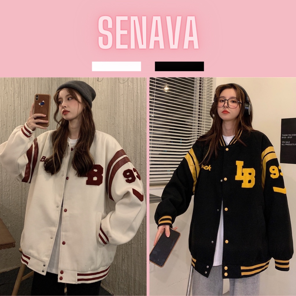 Áo Khoác Bomber Nỉ Nữ IB Form Rộng Bóng Chày Ulzzang Hàn Quốc SENAVA AK02