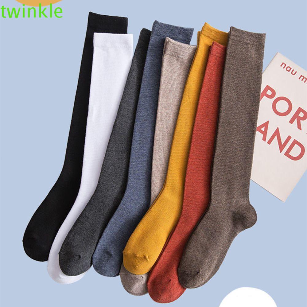 Socks Female Calf Socks Spring And Summer Solid Color Cotton Socks Knee Socks Japanese JK Stockings College Wind Over The Knee Socks Piled Socks