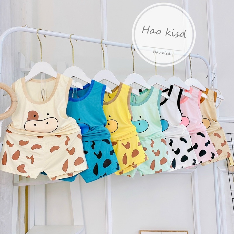 NT058 Bộ sát nách, ba lỗ thun lạnh Minky Mom in hoạ tiết bò sữa cho bé