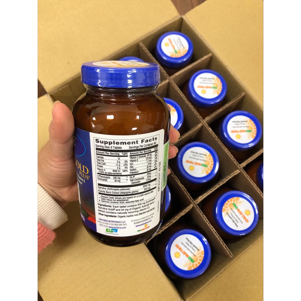 Combo cho người gầy: Tảo Mặt Trời Earthrise Spirulina Gold Plus + Men vi sinh Bifina R Nhật bản 60 gói