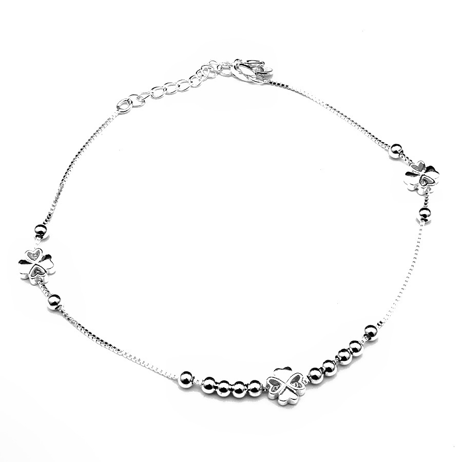 Lắc Chân Nữ BẠC HIỂU MINH LC202 Cỏ 4 Lá Bạc Ý