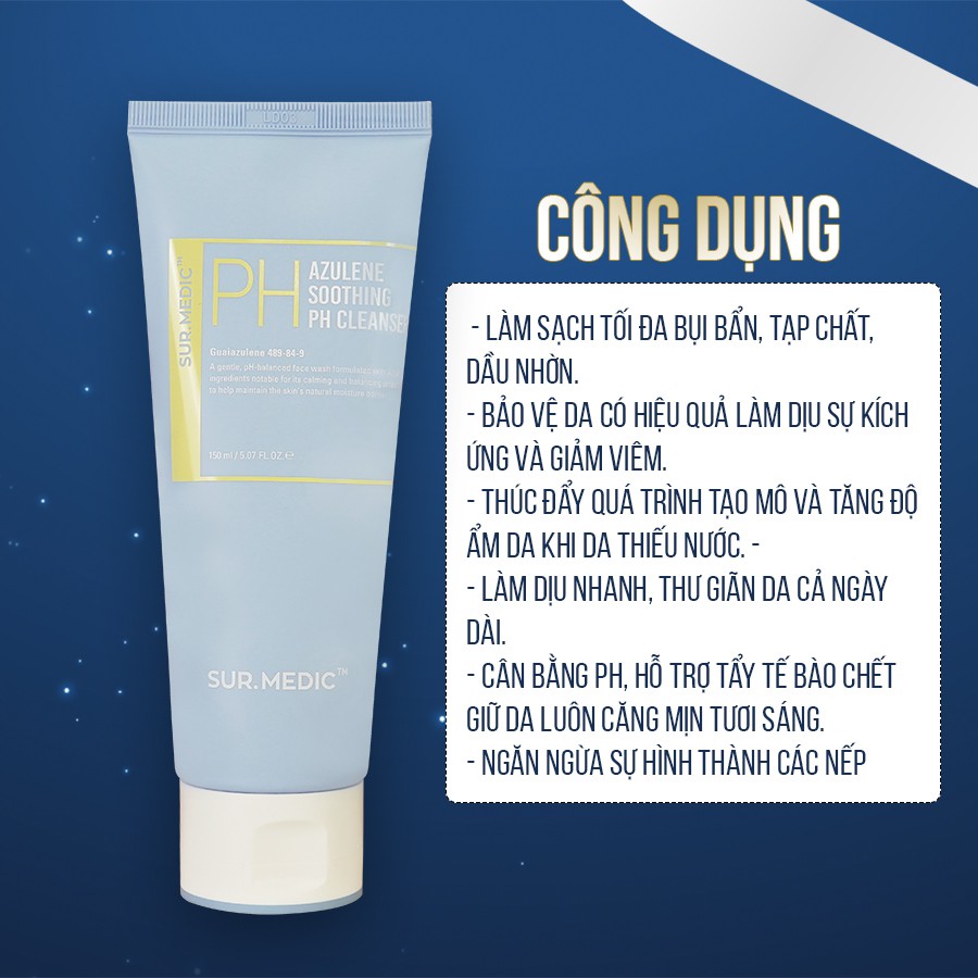 Sữa Rửa Mặt Dưỡng Ẩm Sâu SURMEDIC PH Azulene Soothing PH Cleanser 150ml