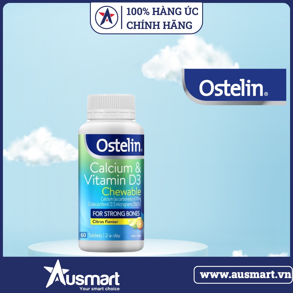 Viên uống bổ sung Canxi & Vitamin D3 Ostelin Calcium & Vitamin D3 60 viên