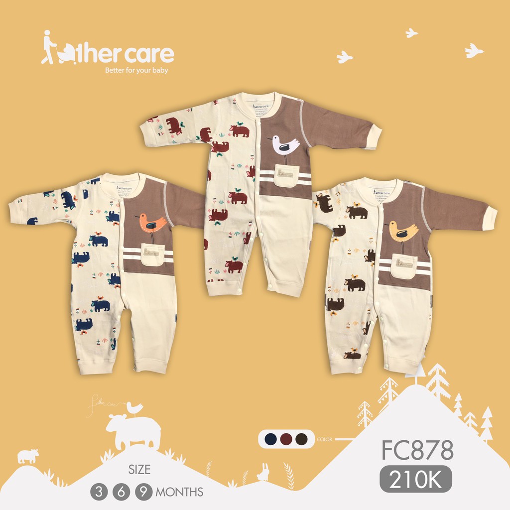 Body sơ sinh Cài Giữa FatherCare Nỉ - Gấu FC878