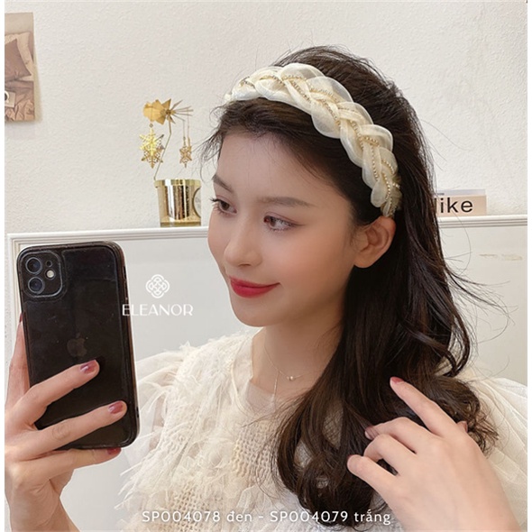 Băng đô cài tóc nữ Eleanor Accessories vải xoắn viền đính đá phụ kiện tóc 4078