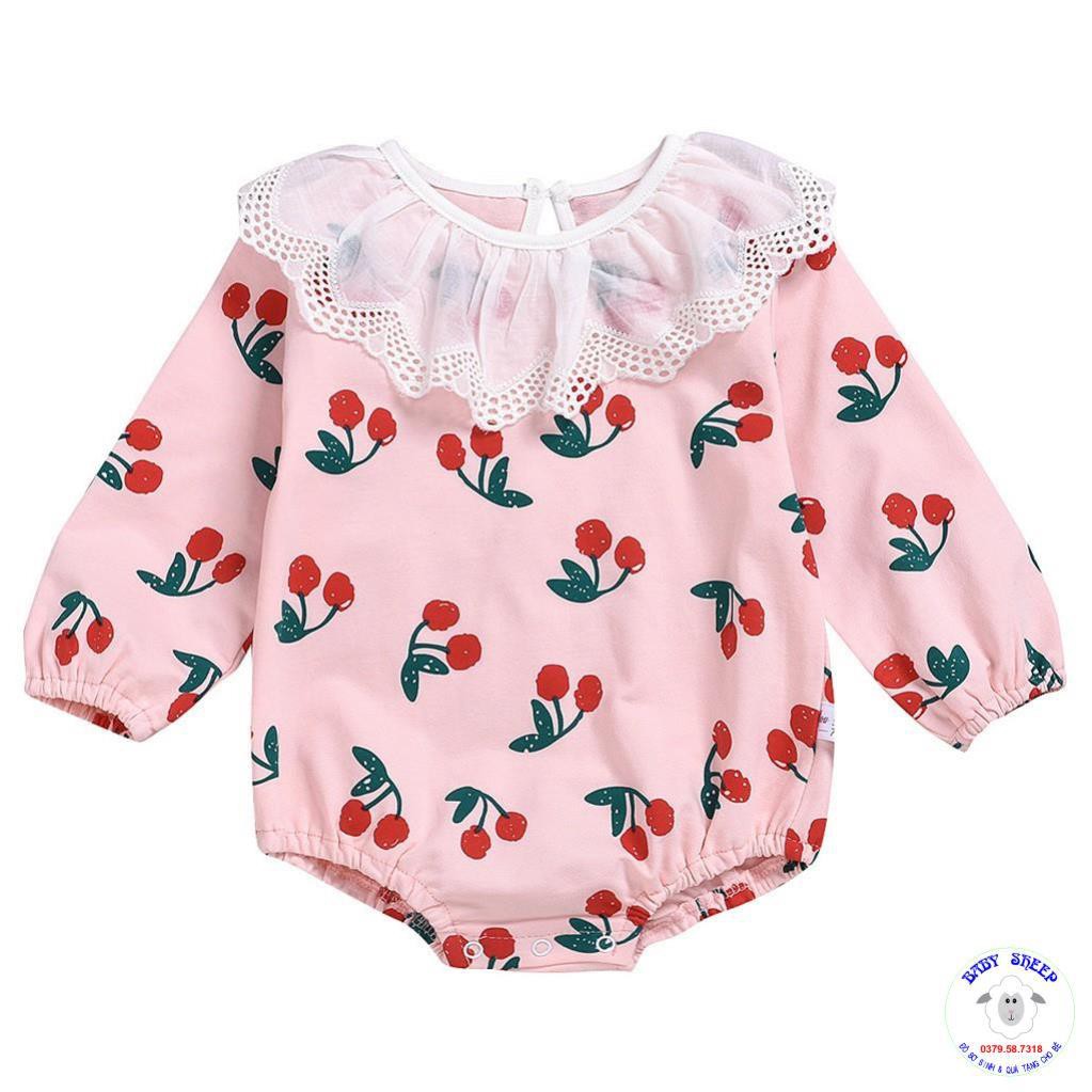 Body Cotton cao cấp họa tiết Cherry cổ Bèo ren trắng cho bé diện tết thôi nôi đi chơi chụp hình