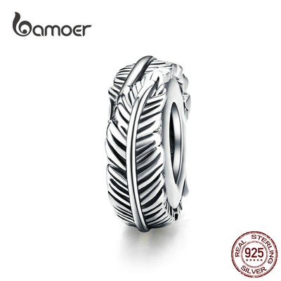 Phụ Kiện Hạt Trang Sức Bamoer Bằng Bạc Hình Lông Vũ Phong Cách Cổ Điển Thời Trang Cho Nữ