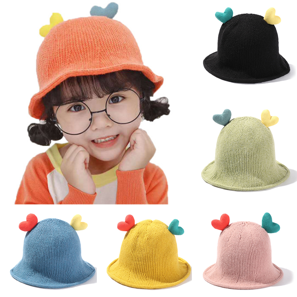 Mũ Beanie Đan Len Hình Trái Tim Nhiều Màu Cho Bé