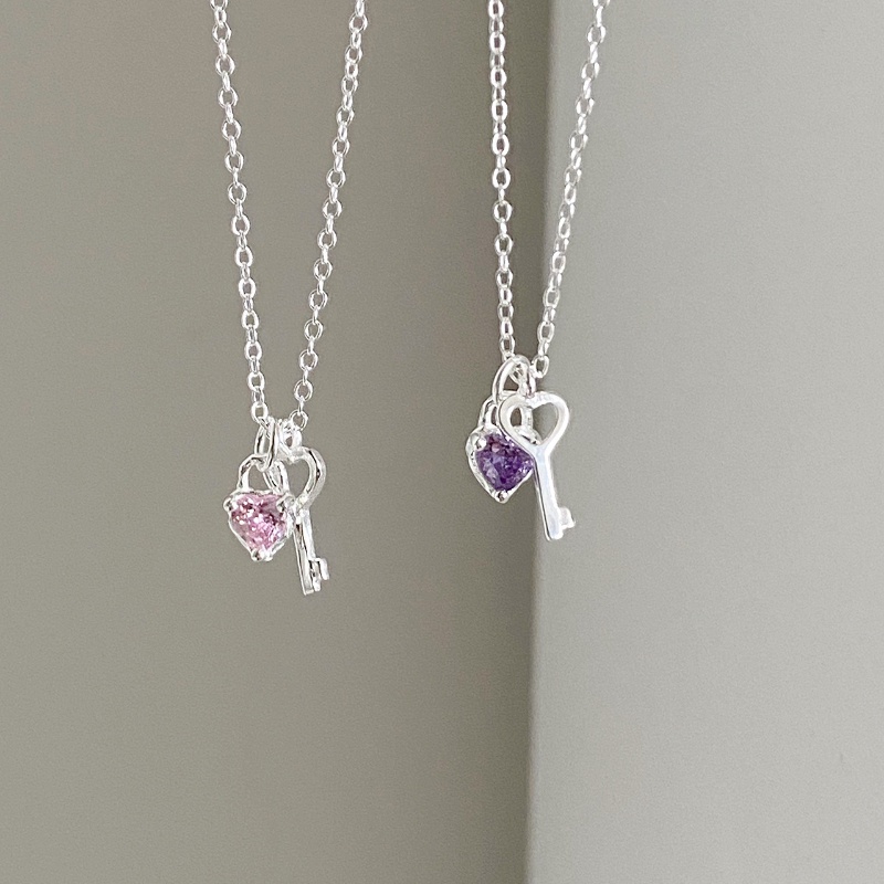 Vòng cổ sang trọng cho phụ nữ Zircon trái tim Key vòng cổ