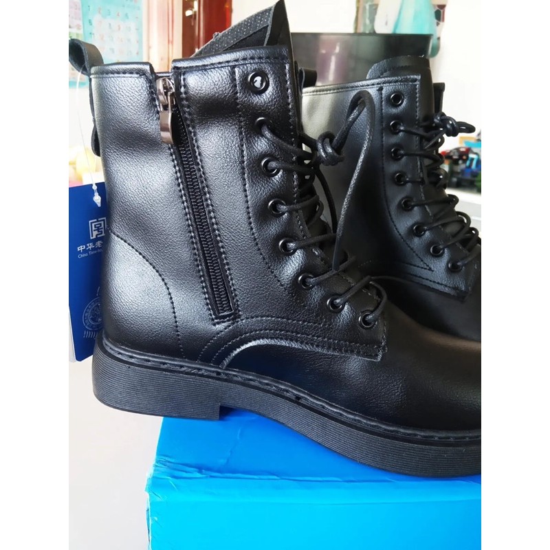 Giày boot nữ cổ thấp da lộn đế 3p khóa kéo mặt trong sang chảnh - Giày bốt nữ cổ ngắn buộc dây trước cao cấp