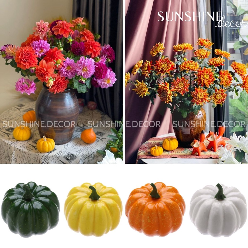 Quả bí ngô giả trang trí bình hoa, decor lễ hội Halloween