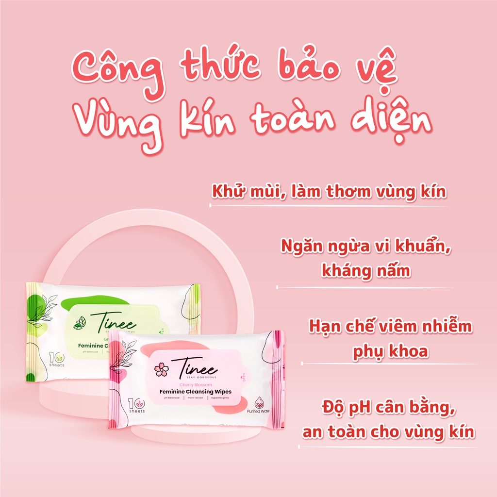 1 Gói khăn ướt vệ sinh vùng kín phụ nữ Tinee ngẫu nhiên 10 tờ/ gói