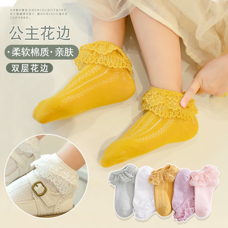 Tất Cho Bé Gái Thêu Ren 100% Cotton Chống Trơn Trượt Hàng Xuất Nhật Tất Trẻ Em Từ 0- 12 Tuổi