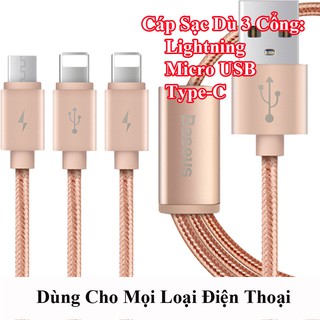 Dây Cáp Sạc Đa Năng 3 in 1 (1.5m) - Lightning+Type C+Micro USB - Dây dù