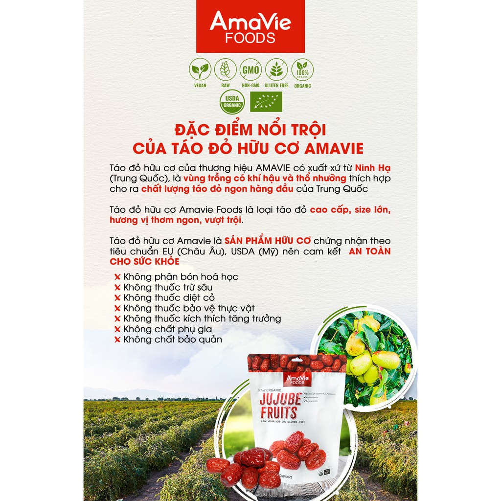 Táo đỏ hữu cơ AmaVie Foods 450g táo đỏ loại 1 size 9, 10 quả 100gr giàu dinh dưỡng