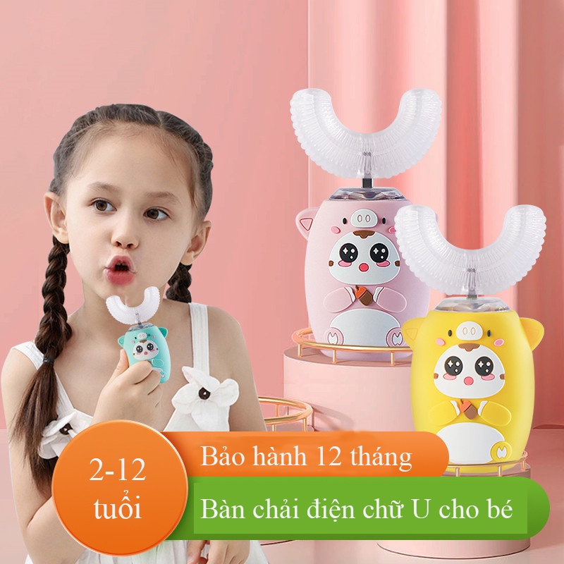 Bàn chải đánh răng điện chữ U cho bé - TẶNG HỘP ĐỰNG VÀ KEM ĐÁNH RĂNG, Máy đánh răng tự động tạo thói quen cho trẻ em