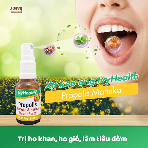 Chai Xịt Keo Ong Giảm Ho Cho Bé Ivy Healthy Propolis Manuka & Herbal Throat Spray 25ml của Úc