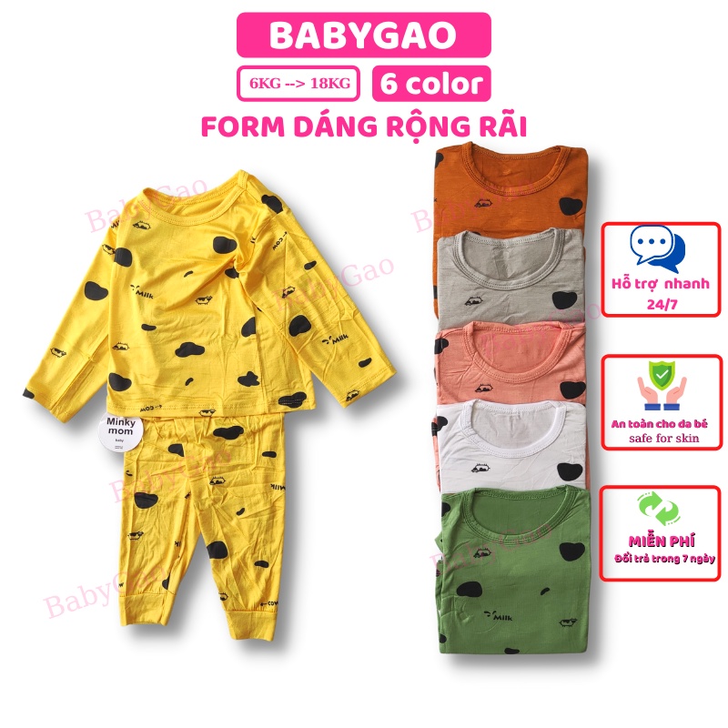 Đồ Bộ Bé Trai Bé Gái Vải Thun Lạnh Họa Tiết Bò Sữa Minkymom, Quần Áo Trẻ Em - Bộ Dài Tay Cho Bé Mặc Ngủ Điều Hòa BabyGao