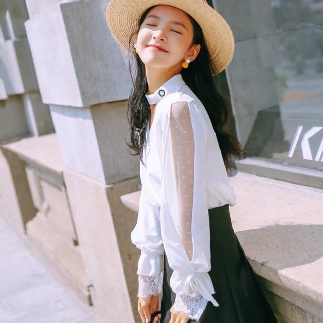 SƠ MI CỔ CHOKER TAY PHỐI REN