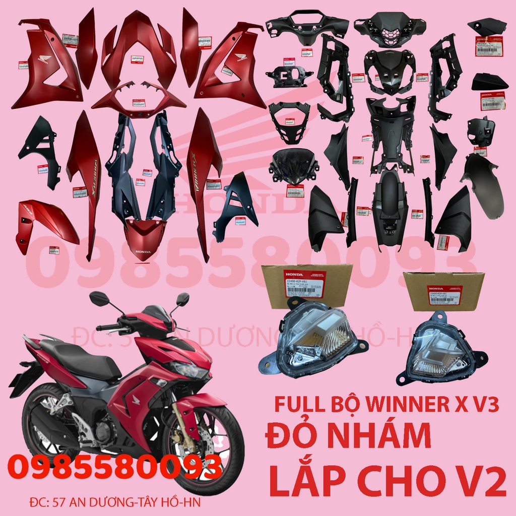 DÀN ÁO, NHỰA NHÁM WINNER V3 MÀU ĐỎ NHÁM, CHÍNH HÃNG HONDA