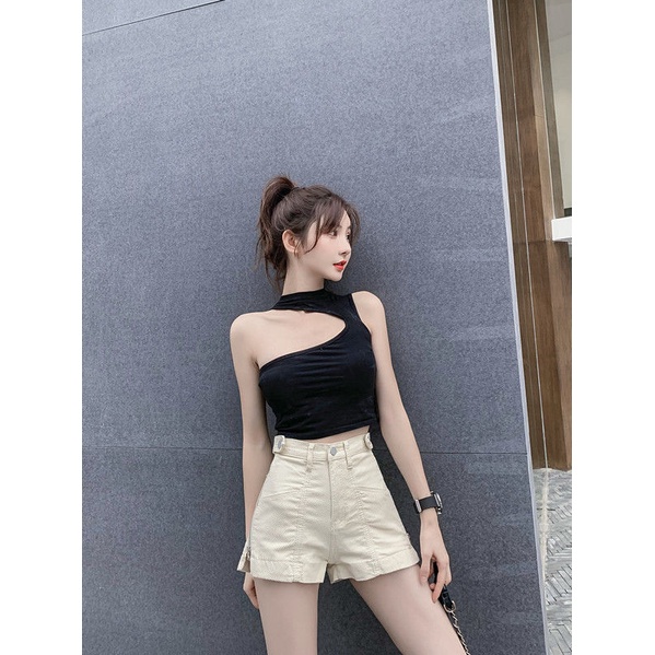 Quần Short Jean Nữ Lưng Cao Ống Rộng Thời Trang