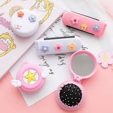 Gương Tròn Cầm Tay Kèm Lược Bản Hoạt Hình, Gương Mini Bỏ Túi