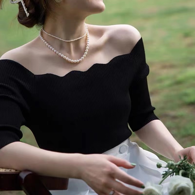 SUXI Áo Kiểu Trễ Vai Tay Ngắn Thời Trang Mùa Hè Phong Cách Pháp Cho Nữ