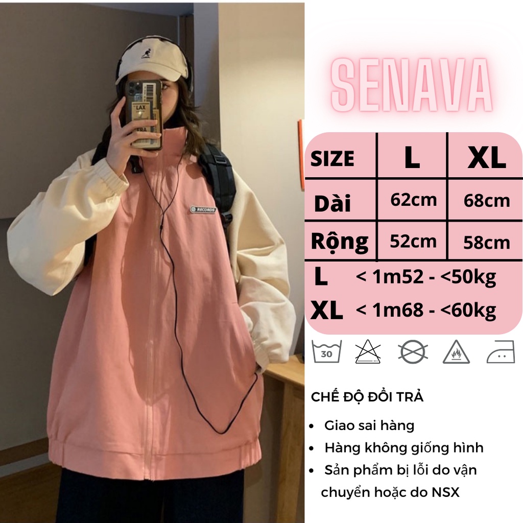 Áo khoác dù nữ phối màu RECORDS bomber, Áo khoác gió Jacket chống nắng 2 lớp SENAVA AK37
