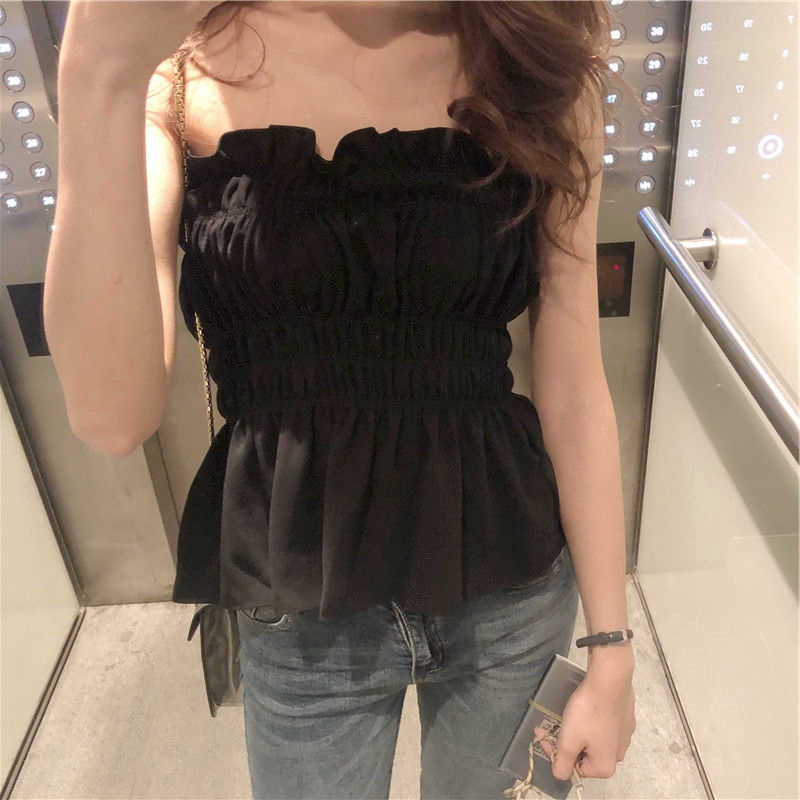 Áo ống cổ sen bo chun eo chất liệu chiffon thời trang mùa hè quyến rũ cho nữ