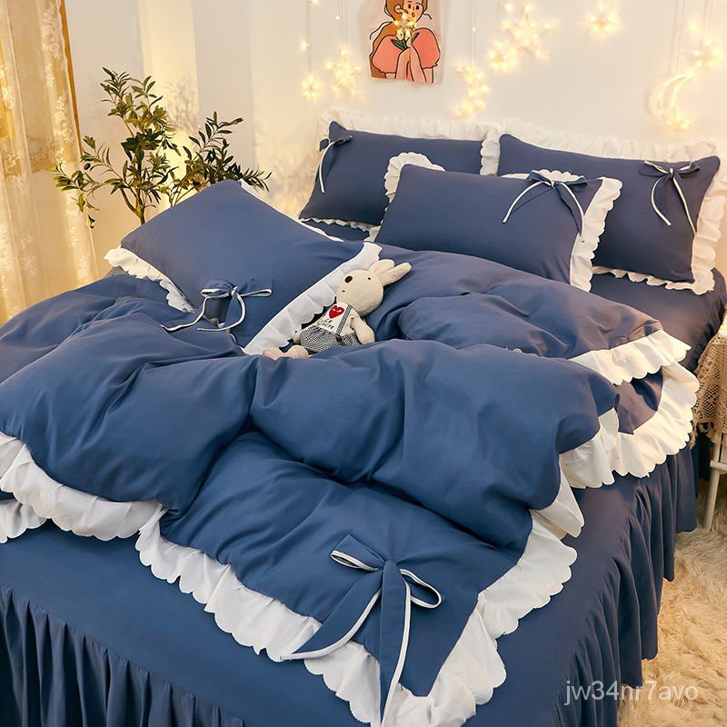 32Độ Phiên Bản Hàn Quốc Của Giường Bốn Bộ Drap Giường Màu Đỏ Chà Nhám Tờ Quilt Ba Giường Đôiins