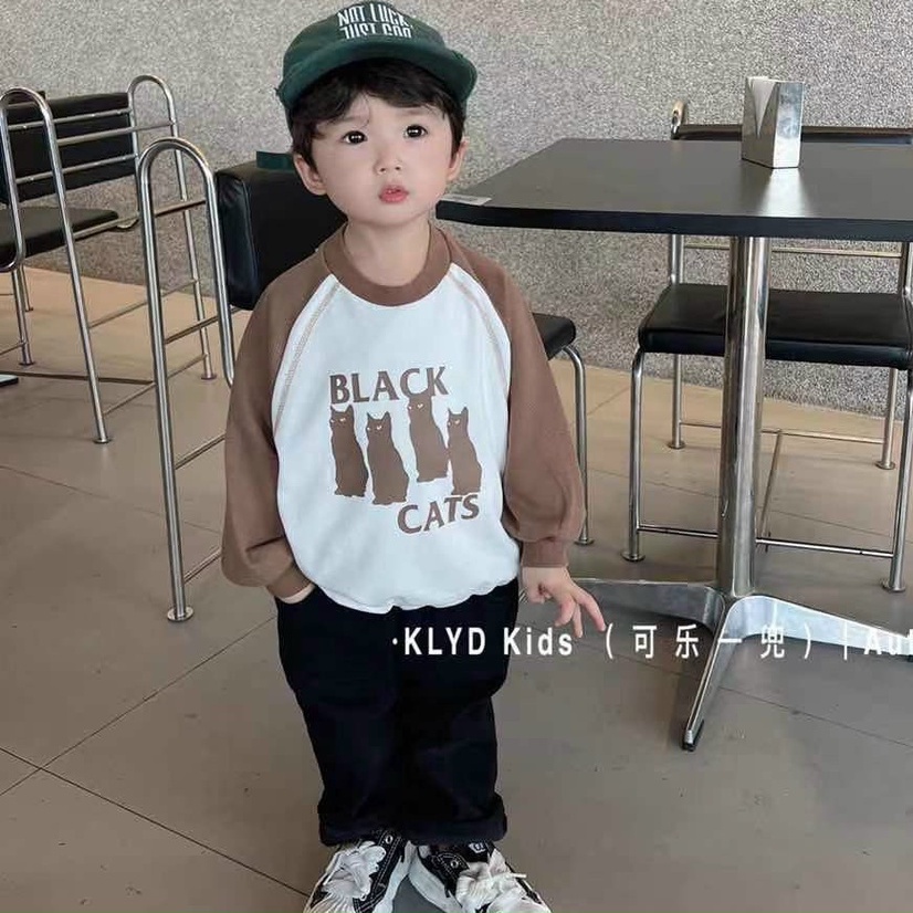 Đồ bộ bé trai, Set quần áo thu đông dài tay họa tiết mèo Black Cats chất nỉ da cá xịn xò cho bé từ 7 - 18 kg, SUN KID'S