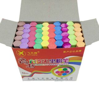 Hộp 50 viên phấn màu lục giác, phấn 10 màu viết bảng, phấn màu vẽ tranh