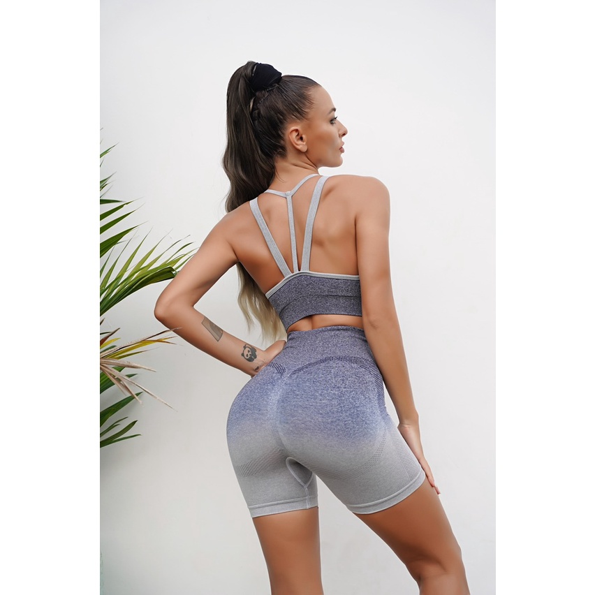 Bộ Tập Gym Yoga Nữ Quần Đùi Chun Mông Màu Omber 8052 Chất Dệt Kim - Hàng Cao Cấp