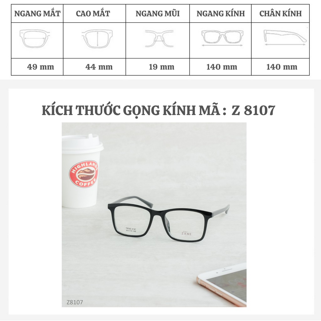 [LẮP SẴN CẬN] – Gọng kính nhựa lõi kim loại , mắt kính chữ nhật Z8107