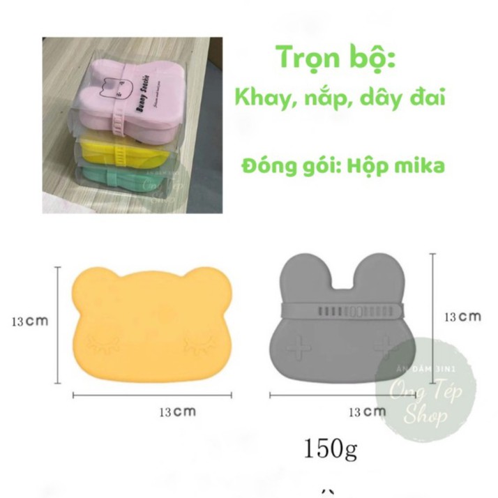 Khay ăn dặm silicon kèm nắp đậy hình gấu và thỏ xinh xắn cho bé ăn dặm