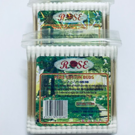 Tăm Bông Gỗ ROSE Cao Cấp, Tăm Bông Người Lớn ( Bịch 100 Que )