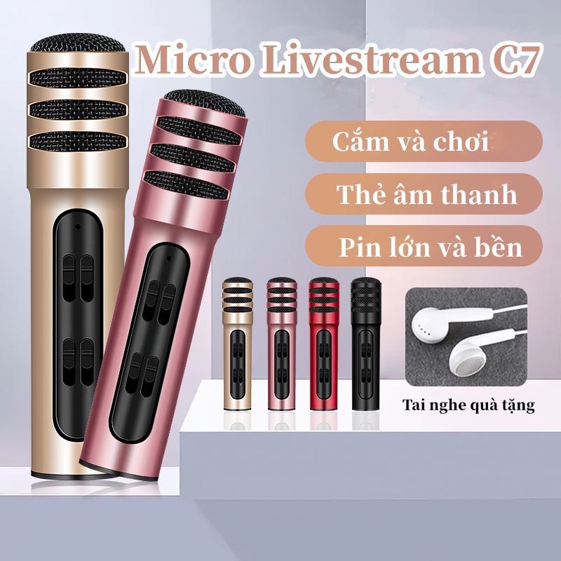【Tặng tai nghe】 Micro Karaoke C7 Thu Âm Hát Karaoke Livestream 3 in 1 , Loại 1 đủ phụ kiện Micro cầm tay