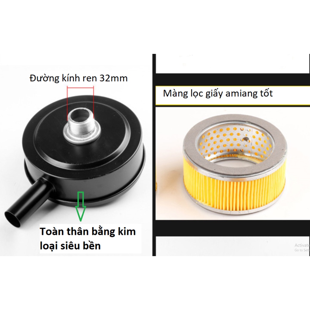 Bô e máy hơi, bộ giảm âm, lọc gió máy nén khí ren 25mm, 27mm, 32mm, 33mm