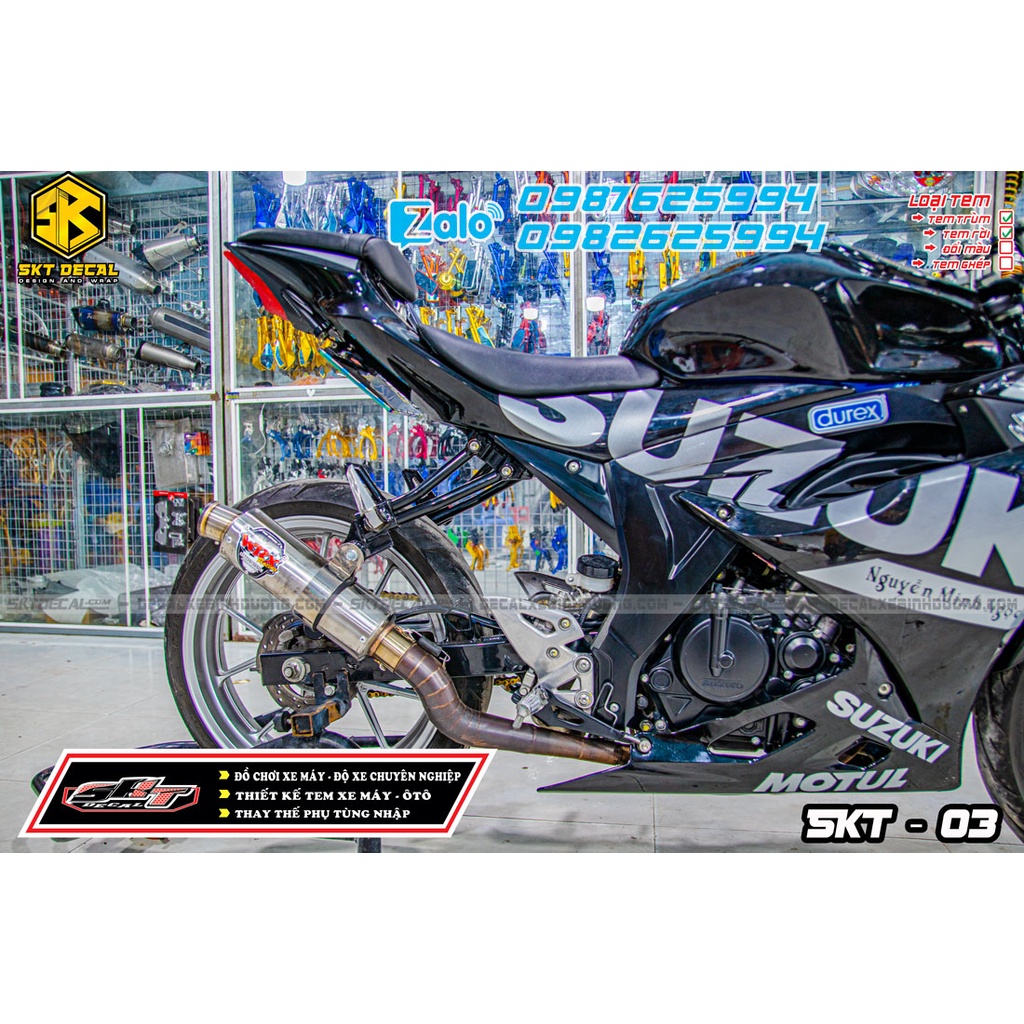 Tem trùm gsx đen bạc chất liệu decal mccal