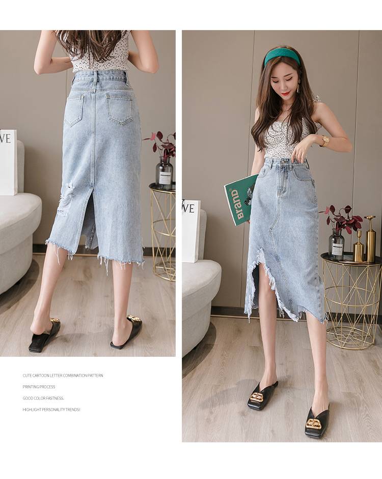 Chân Váy Denim Dáng Chữ A Lưng Cao Phối Rách Kiểu Hàn Quốc Cá Tính | BigBuy360 - bigbuy360.vn