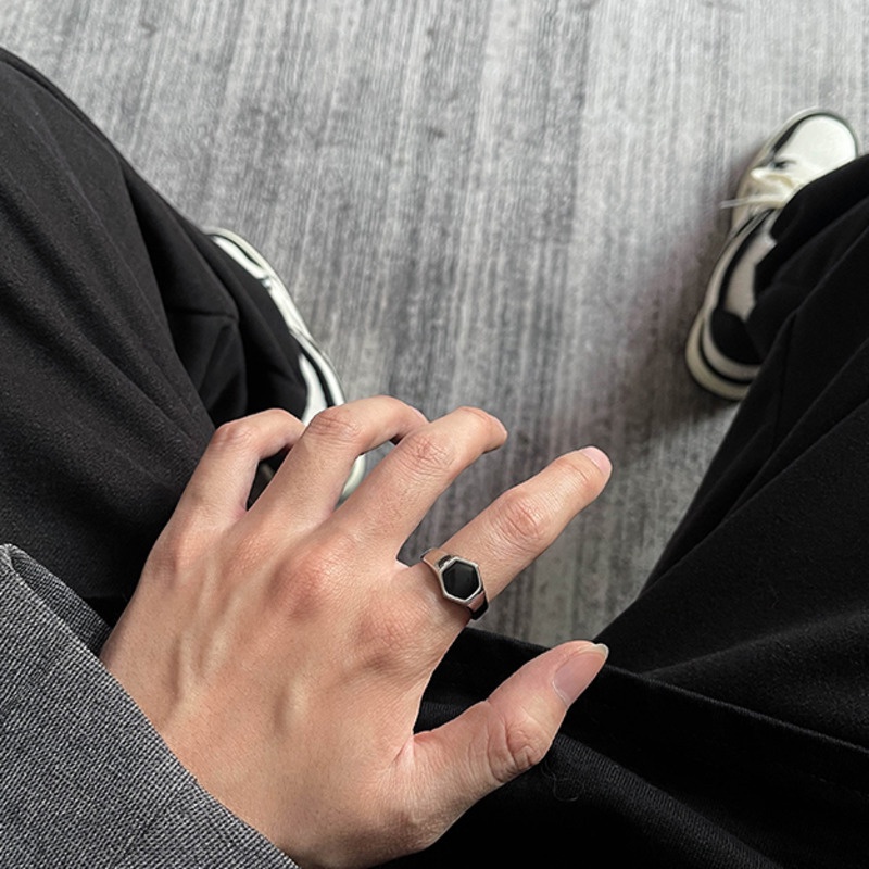 Nhẫn Thép Titan Hình Lục Giác Phong Cách hip hop Cao Cấp Cho Nam