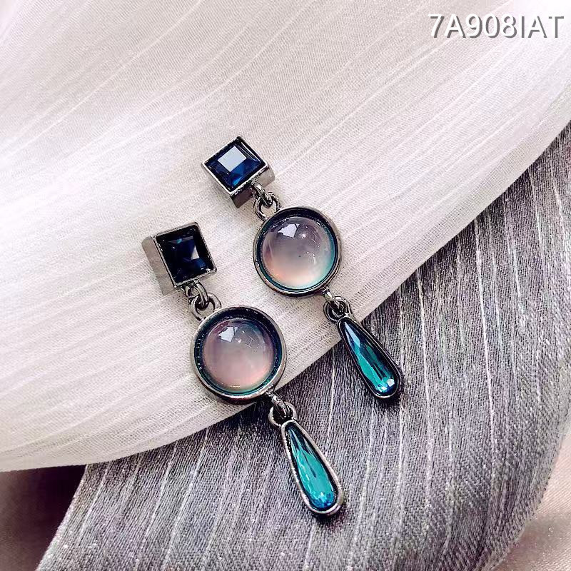Bông tai bạc 925 đính đá sapphire Hàn Quốc