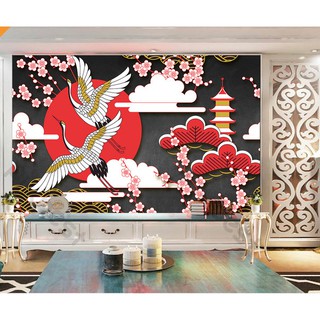 Tranh dán tường Phong cách nhật bản hoa anh đào tối giản, tranh dán tường 3d hiện đại (tích hợp sẵn keo) MS747323