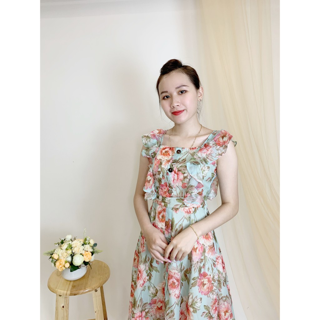 [Mã WASTMINI giảm 10% tối đa 30K đơn 150K] Váy Xòe hai dây, họa tiết hoa, chất Lụa Hàn ,dày dặn EMVY - V49 | BigBuy360 - bigbuy360.vn