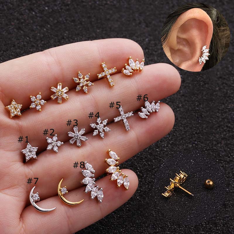 Bông Tai Đính Đá Zircon Thiết Kế Xinh Xắn Thời Trang 16g