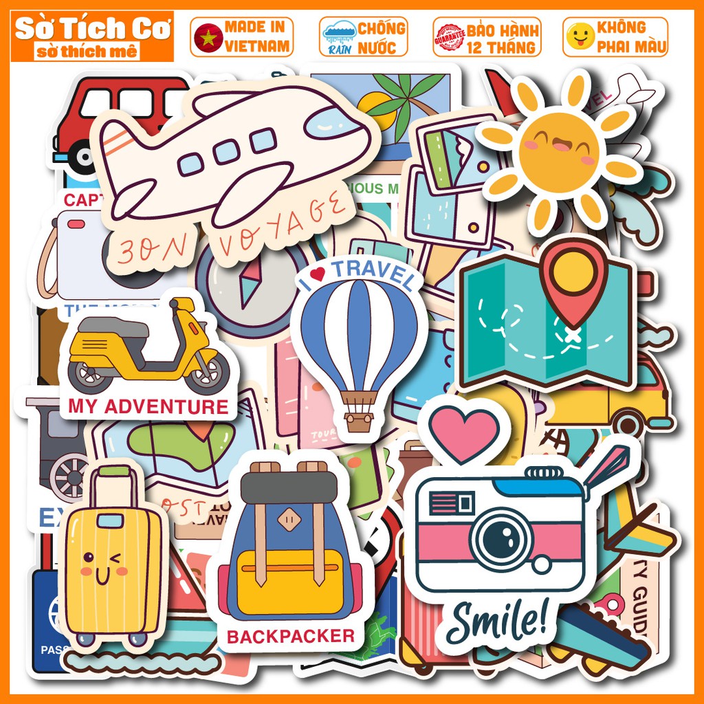 Travel dán điện thoại, laptop, mũ bảo hiểm, guitar, vali MSP: T12