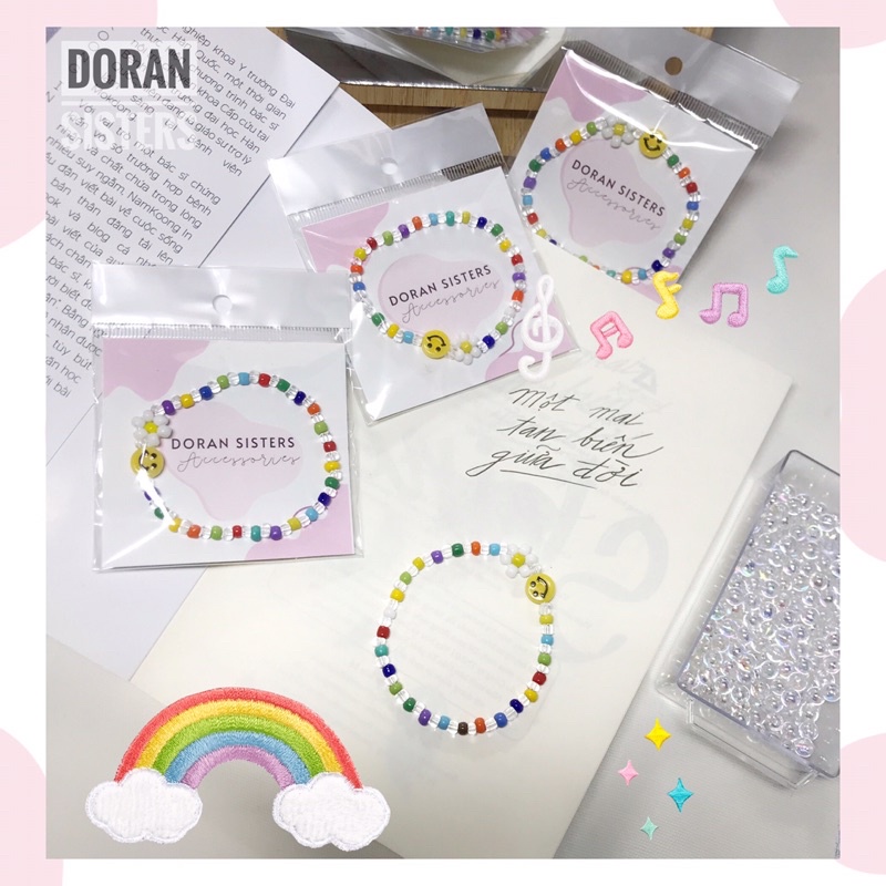 Vòng tay hạt cườm rainbow Unisex mặt cười kết hợp với hoa cúc Daisy cá tính \handmade by Doran Sisters\